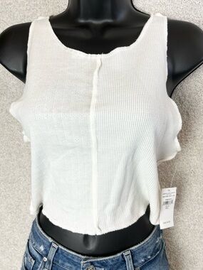 American Eagle Outfitters White Mixed-Knit Crop Tank